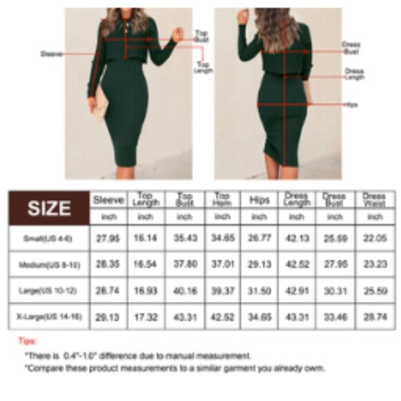 Women's 2 Piece Set Ribbed Knit Bodycon Midi Sweater Dress - Picture 6 of 6